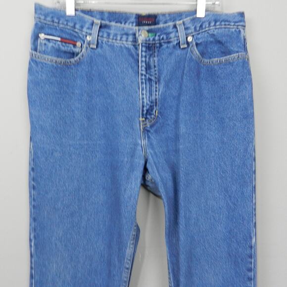 Vintage 90s Y2K Tommy Hilfiger Jeans Sz 15 32 Blue Denim High Rise Straight USA - Picture 2 of 13